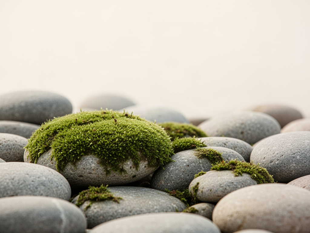 Moss growing on smooth river stones